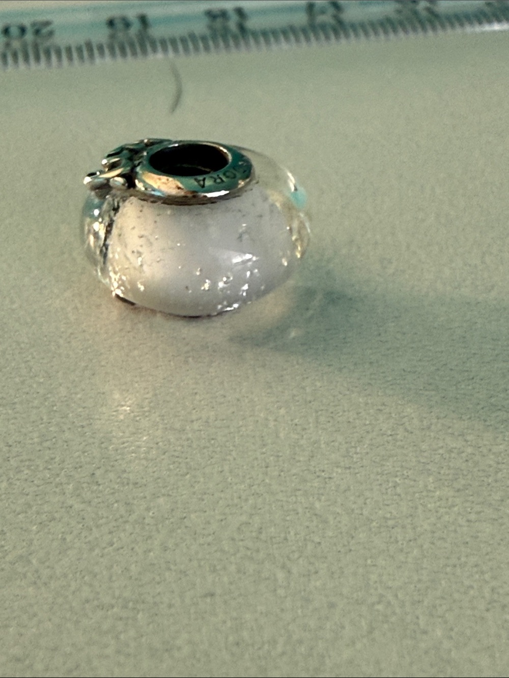 Pandora White Murano Glass Charm with Silver Core